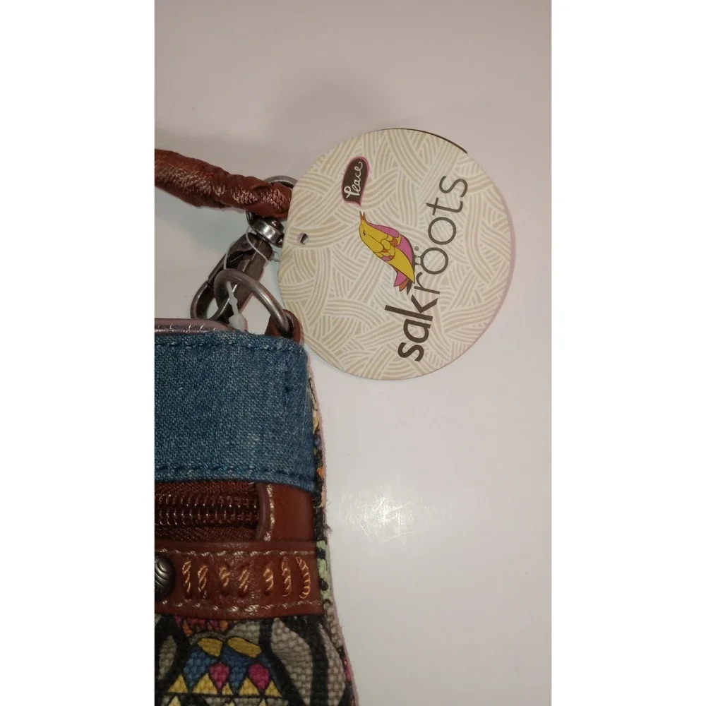 Sakroots Peace Crossbody Purse Denim Leather Studded Multicolor Boho Bag